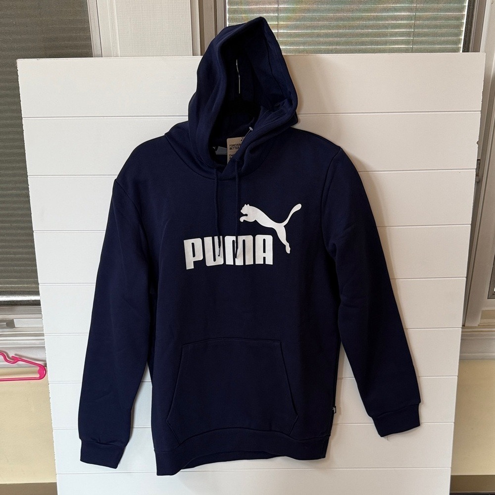 Puma Mens Essentials Big Logo Hoodie Navy Blue Pullover M